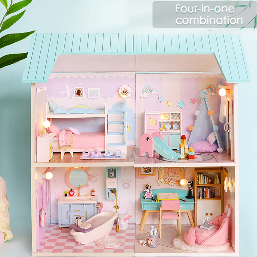 Dust Cover Designs Miniature Dollhouse Toys DIY Hut 3D Wooden Doll House Manual - £10.38 GBP+