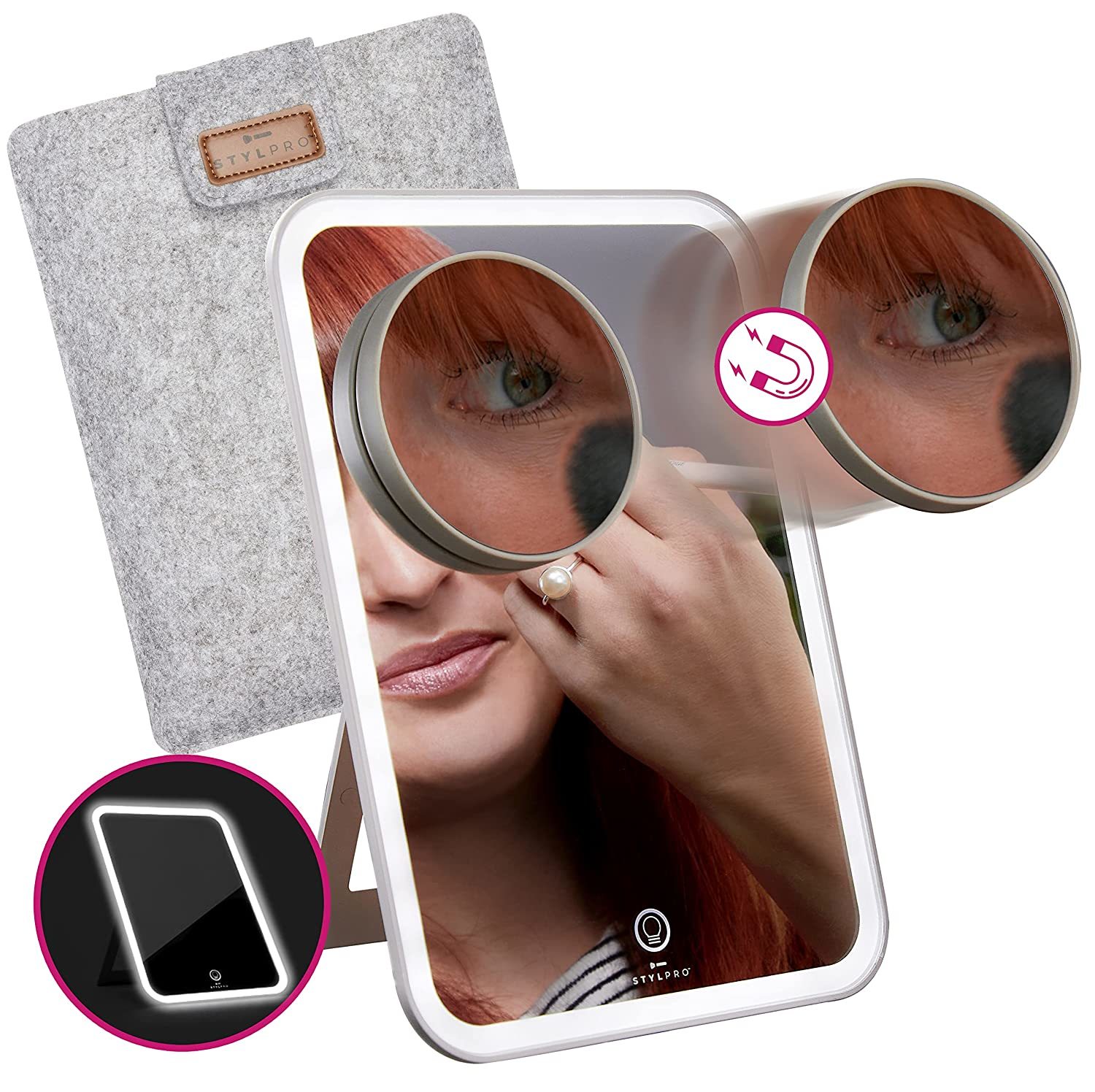 Stylpro Makeup Vanity Mirror With Magnetic 10X Magnifying Mirror, Rechargeable, - $40.95