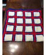 Handmade Hand Knitted Red White And Blue Blanket Y4 Afghan Throw Quilt 5... - $14.85
