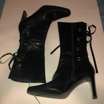 Claudia Ciuti Black Leather Lace Up Back Zipper Boots Women&#39;s SZ 9.5 - £47.33 GBP