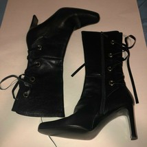 Claudia Ciuti Black Leather Lace Up Back Zipper Boots Women&#39;s SZ 9.5 - $59.39