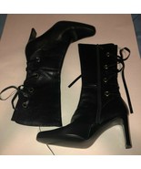 Claudia Ciuti Black Leather Lace Up Back Zipper Boots Women&#39;s SZ 9.5 - £46.73 GBP