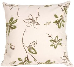 Pillow DÉCOR Green Lilies with Chocolate Leaves on Cream Throw Pillow - £22.39 GBP