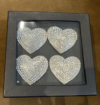 Tahari Home Set of 4 Silver Metal Heart Rhinestone Napkin Rings Valentine - £25.85 GBP