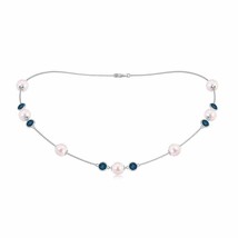 ANGARA 16&quot; Japanese Akoya Pearl &amp; London Blue Topaz Station Necklace in 14K Gold - £1,950.31 GBP