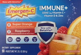 Emergen-C Immune+ 1000 mg Vitamin C + Vitamin D &amp; Zinc, (Super Orange 60 Ct/Rasp - £60.75 GBP