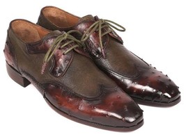 Paul Parkman Mens Shoes Brown Green Derby Leather Ostrich Upper Handmade... - $858.99