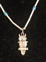 Vintage Native Liquid Silver &amp; Turquoise Owl Pendant Necklace 4 Grams Excellent! - £33.65 GBP