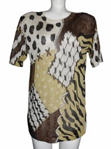 VTG Animal Print Sparkly Lightweight Brown Gold Black Long S/S Sweater W... - $24.99