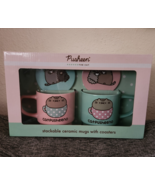 Pusheen The Cat Stackable Ceramic Mugs With Coasters Set of Two - New - €17,12 EUR