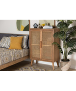 Dulcet Medium Oak and Rattan 2-Door Accent Storage Cabinet - €421,76 EUR
