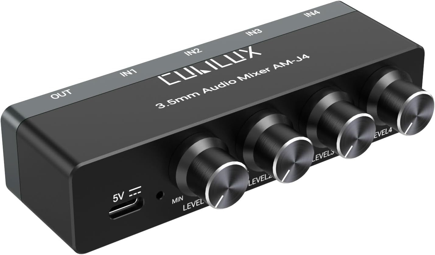 Cubilux 4-Channel 3.5Mm Audio Mixer, Ultra-Low-Noise Mini Audio Mixer, K... - $39.94