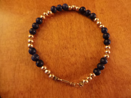 Vintage Lapis Luzili bead bracelet w Gold Beads 1980&#39;s VG+ - £47.19 GBP