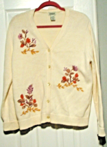 Womens Cardigan Sweater Autumn Fall Floral Needlepoint Comfortable Warm L 14-16 - £11.03 GBP