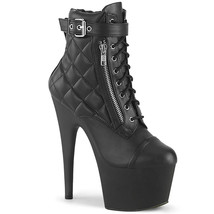 PLEASER ADORE-700-05 Sexy 7&quot; Heel Platform Black Quilted Womens Ankle Boots - £80.14 GBP