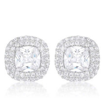 Precious Stars Silvertone Cubic Zirconia Double Halo Stud Earrings - £23.98 GBP