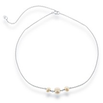 Sterling Silver Three Station Freshwater Pearls Choker - $552.80 MXN