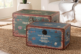 Capella Parisian Faux Leather and Wood 2Pc Storage Trunk Set - $3,998.22 MXN