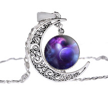 1 Planet Moon Crescent Glass Cabochon Pendant Necklace #1 - £10.38 GBP