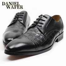 Men Leather Shoes Fashion Derby Balck Brown Lace Up Cap Toe Pointed Toe Office W - £96.20 GBP