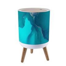 Small Trash Can With Lid Turquoise Ocean Water On Canvas Hand Painted Alcohol In - £59.29 GBP