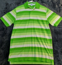 Southern Tide Polo Shirt Men Medium Green White Striped Cotton Short Sleeve Slit - £13.14 GBP