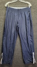 Vtg Nike Track Pants Men&#39;s Sz M Mesh-Lined Navy White Stripes Swoosh Logo - £18.56 GBP