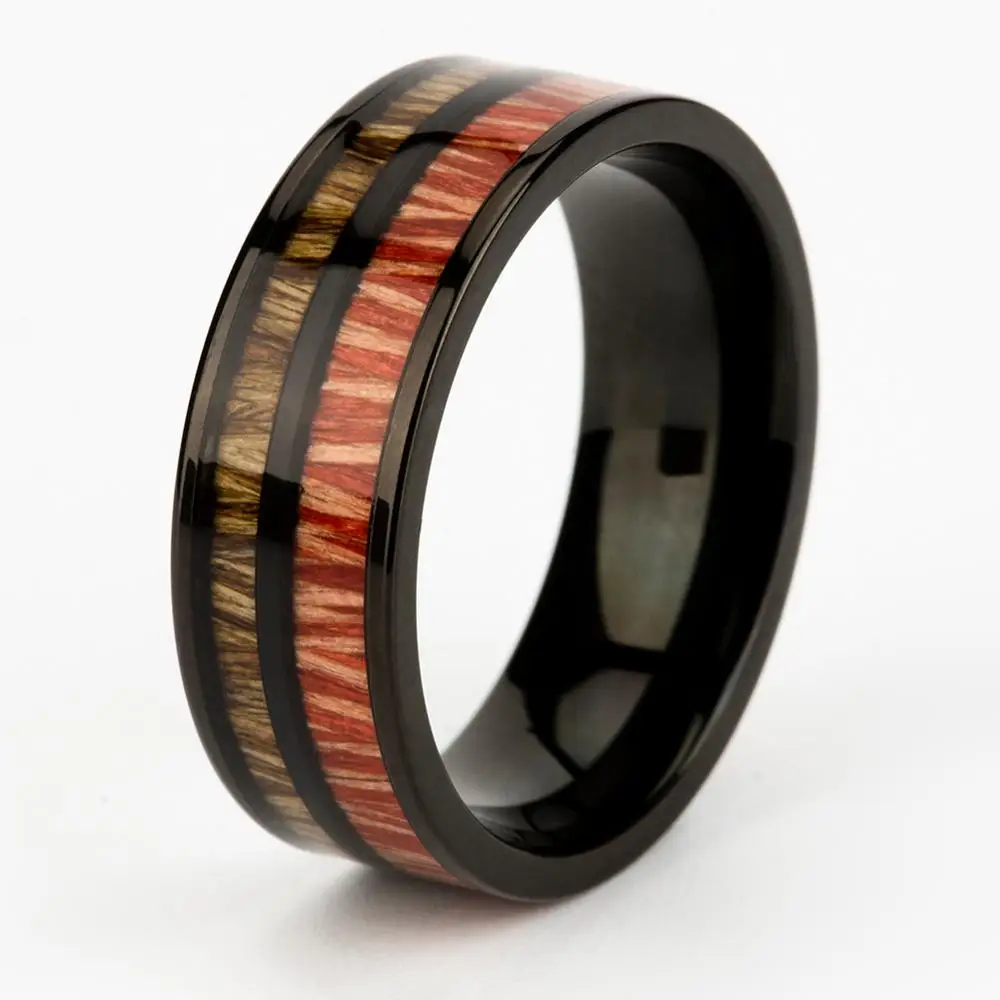 Wooden Titanium Ring Men and Women Handmade Personality Wedding Rings Party Jewe - £59.38 GBP