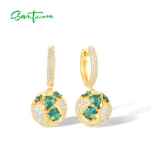 Pure 925 Sterling Silver Earrings For Women Sparkling Green Stones Spinel White  - £57.24 GBP