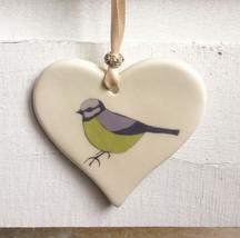Dimbleby Ceramics Garden Bird Design Heart Shaped Ceramic Decoration Bau... - $17.97