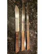 3 VINTAGE OLD HOMESTEAD 8 &amp; 7&quot; STAINLESS STEEL KNIVES~WOOD HANDLE~GUC - $21.57 CAD