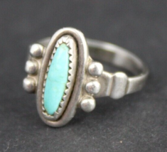 Sterling Silver &amp; Turquoise Navajo Ring FRED HARVEY STAMPED band 925 size 4.5 - £55.93 GBP
