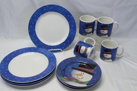 Sakura Snowy Day 3 Dinner Plates 4 Mugs 3 Salad Plates Snowman Christmas... - $316.42 MXN