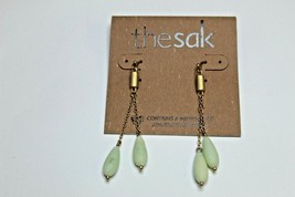 The Sak Gold Tone French Wire Dangle Earrings Gold Chains W Light Green Beads - £15.37 GBP