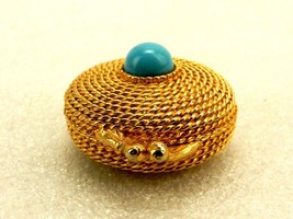 Vintage Brass Snuff/Pill Box, Estee Lauder, Coiled Rope w/Turquoise Ball... - £23.21 GBP
