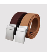 Extra Long Canvas Military Style Web Belt with Slider Metal Buckle 1.5 W... - £12.79 GBP