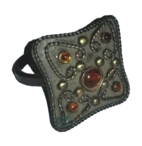 Napkin Ring Western Look Rope Lasso Beads Jewels brown metal square buckle shape - £4.71 GBP