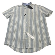 Tommy Hilfiger Shirt Men XXL Blue Striped Linen Blend Button Down Preppy... - $34.35