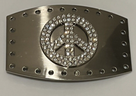 Rhinestone Peace Sign Belt Buckle Chrome Peace Symbol  Metal Men Women Novelty - $15.92