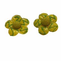Vintage 3D Flower Large Clip Earrings Yellow Made in Japan 60s 70s Mod groovy - £11.86 GBP