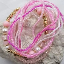 Seed Bead Stackable Bracelet Set Stretch Pinks White Clear Gold Beads - $258.82 MXN