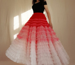 Red and White Ruffle Tiered Tulle Skirt Gown Women Custom Size Full Tulle Skirt  image 1