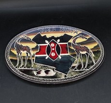 Jambo Kenya Soapstone Oval Tray Flag 2 Giraffes 10&quot; African Art Collectible - £20.90 GBP