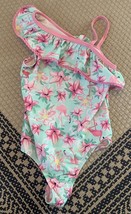 Girl’s Crown And Ivy Kids One Piece Bathing Suit Size 8 Flowers And Flam... - $11.87