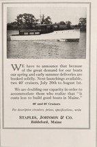 1928 Print Ad Staples Johnson 40&#39; &amp; 48&#39; Cruiser Boats Made in Biddeford,Maine - £10.22 GBP