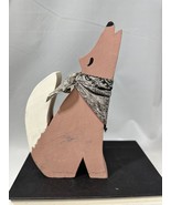 Wood Howling Coyote Wolf Southwest Statue Figure Bandana Artist Signed VTG - $14.96