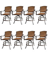 Outdoor bar stools Santa Clara wicker swivel set of 8 cast aluminum patio. - $3,583.75 CAD