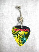 Iron Maiden Eddie Piece Of Mind Printed Guitar Pick Clear Cz Belly Button Ring - £4.71 GBP