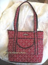 Longaberger Blushing Hearts Quilted Deep Red Black Faux Leather Zippered Bag New - £24.99 GBP