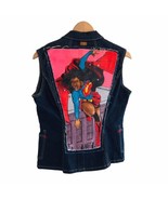 Vtg Y2k Fubu Collection Super Hero Custom Hand Painted Denim Jean Vest W... - $103.93 CAD